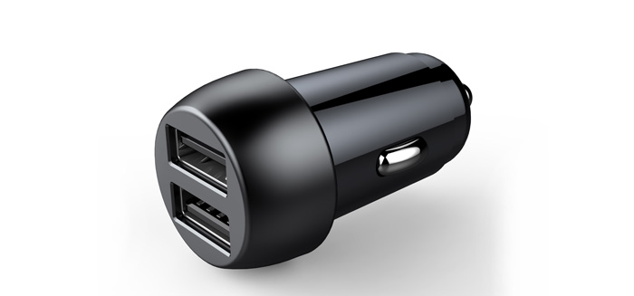 雙口鋅合金加塑膠車載充電器 雙口鋅合金加塑膠車載充電器